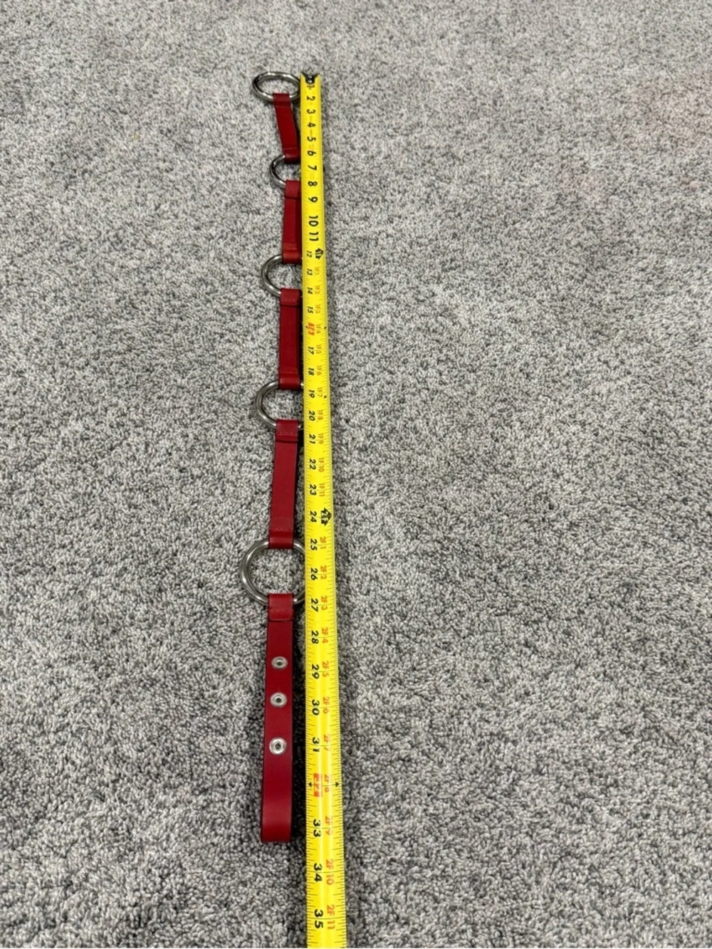 Guess Full Grain Leather .5 “ 5 Silver O-Rings Red Belt Hangs Around Hip Boho S